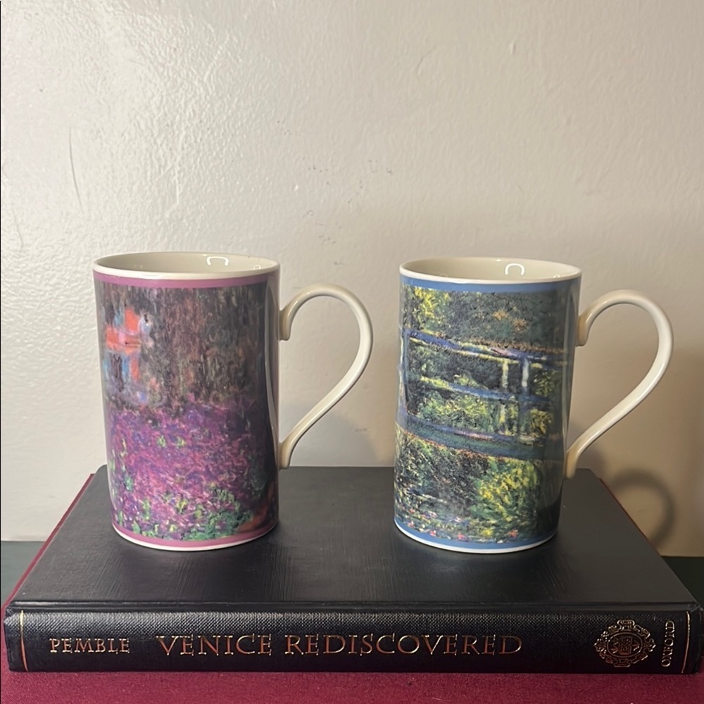 Pair of Dunoon Stoneware Claude Monet Inspired Coffee Tea Mugs Scotland‎